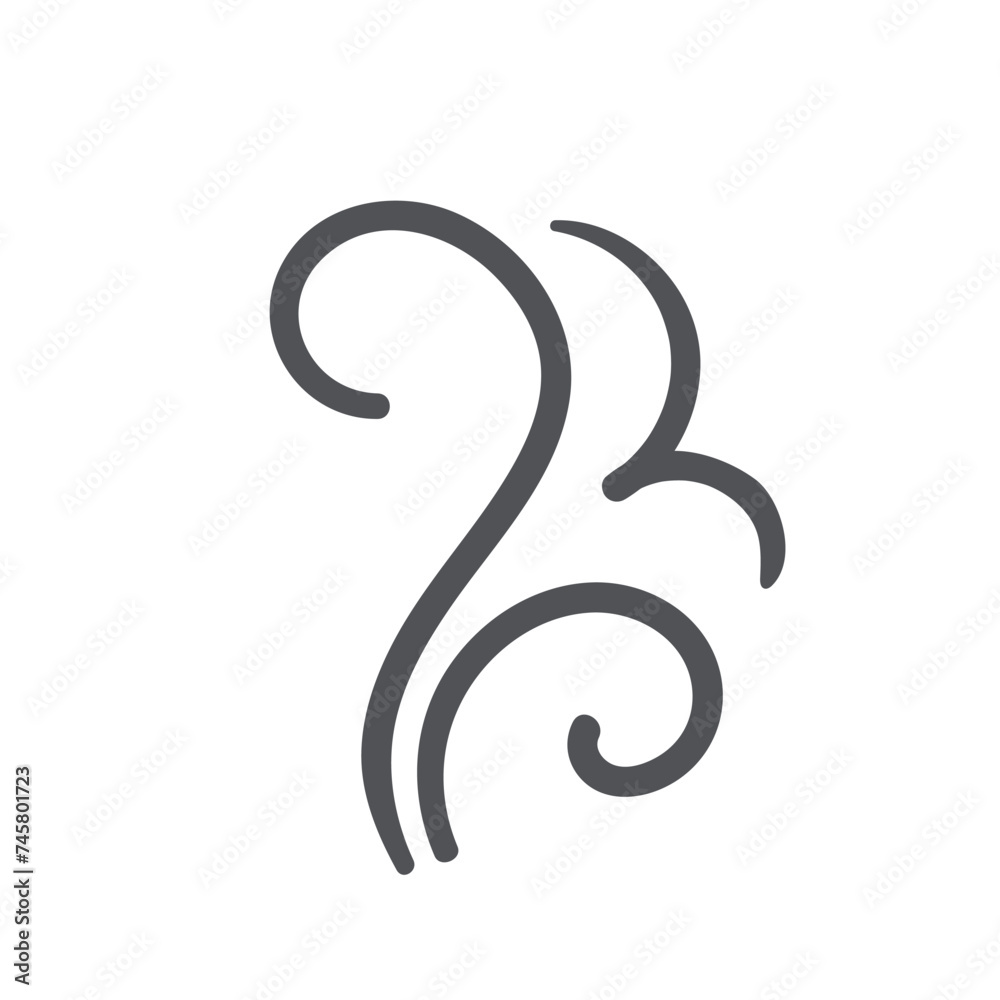 Fototapeta premium Steam twirl lines icon. Steam function in domestic and industrial cleaning appliances, aroma smell of cooking food and drink, smoke of hot fire. Air wind icon of doodle style vector illustration