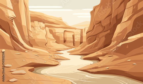 A canyon with a river vector simple 3d smooth cut isolated illustration