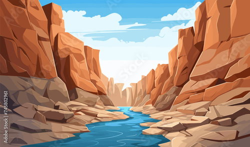 A canyon with a river vector simple 3d smooth cut isolated illustration