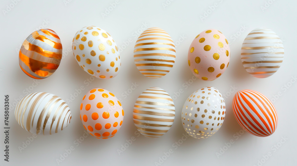 Decorative painted Easter eggs on a white background.