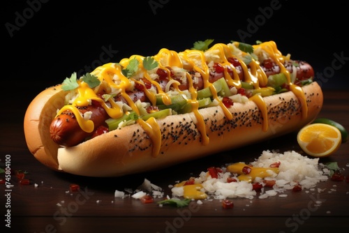 Classic hot dog with ketchup and mustard illustration 3d ai generative there, generative IA