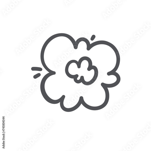 Smoke puff cloud in sky icon. Silhouette of gas and heat steam, fog and smog, vapour of water or dust, big and small bubbles flying in air. Smoke comic book icon of doodle style vector illustration