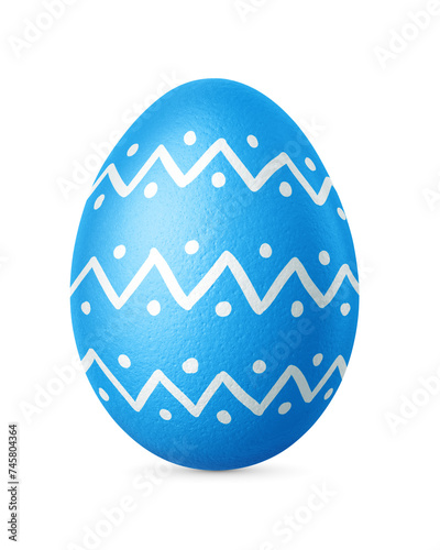 Blue ornate Easter egg isolated. Homemade painted Christian decoration. Transparent PNG image.