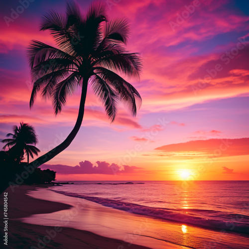 palm trees sunset and rise background