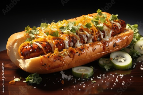 Hot dog with a huge sausage available on a white background, generative IA