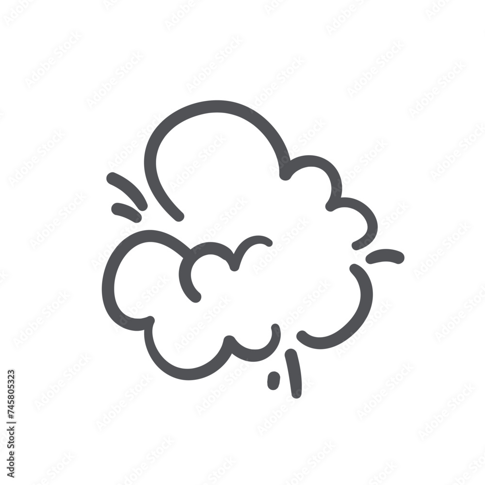 Smoke puff cloud with blast lines icon. Silhouette of fight explosion, gas and steam, dust in bubble shape with motion trails. Smog on air, smoke comic icon of doodle style vector illustration Smoke puff cloud with blast lines icon. Silhouette of fight explosion, gas and steam, dust in bubble shape with motion trails. Smog on air, smoke comic icon of doodle style vector illustration