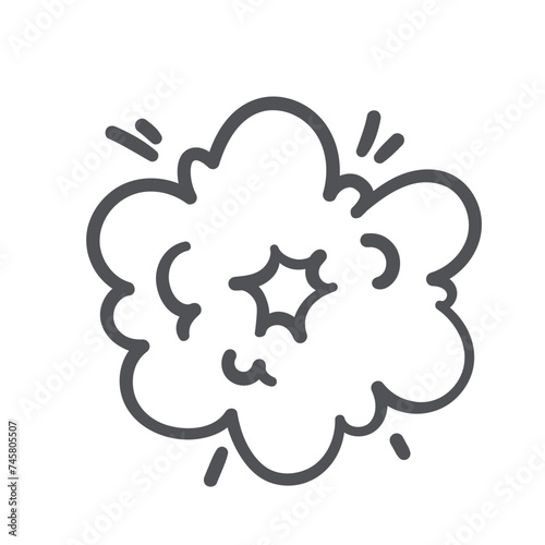 Smoke puff cloud ring icon. Silhouette of jump of superhero and fast run cloud with hole and speed lines, bubble from smoking cigarette or pipe. Air dust comic icon of doodle style vector illustration