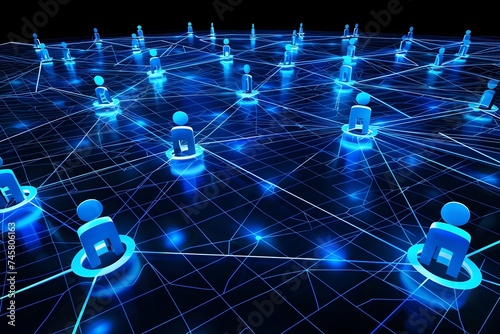 A digital art depicting a 3D rendered concept of network and technology showing interconnected structures and components in a minimal and modern way