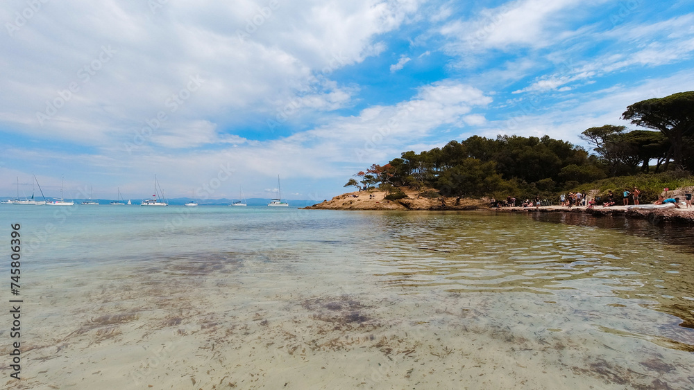 Landscapes, summer Mediterranean sea and beaches of the island of Porquerolles, in Hyères, in the Var in France