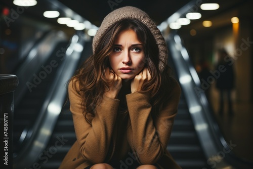 Close-up portrait of young frightened woman with wide eyes in high quality photography