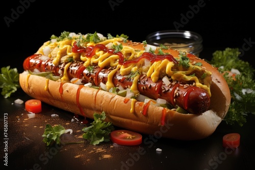 Tasty and delicious hot dog in a light background was going, generative IA