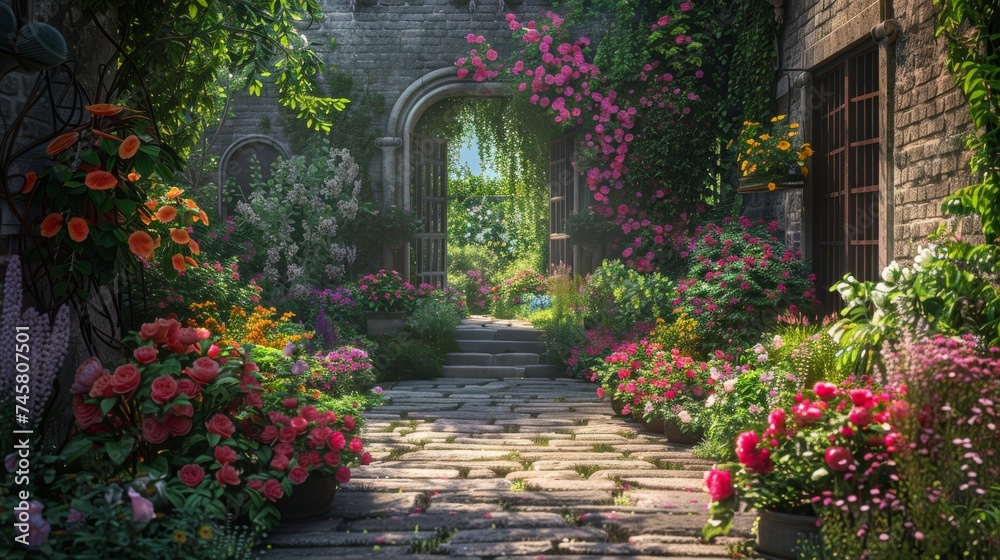 Obraz premium A secret garden where every flower tells a different fairy tale