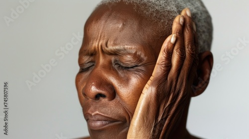 A close-up of an elderly person with closed eyes resting their head on their hand conveying a sense of contemplation or fatigue.