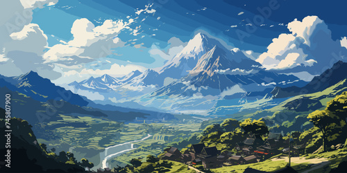 a small town in the mountains  charming adorable place on earth in the style of anime and manga  generative ai