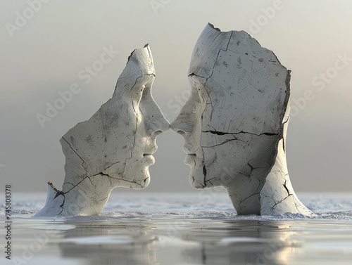 A surreal portrayal of a couples breakup, using abstract forms to convey deep sadness and depression photo