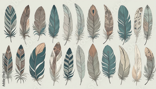 collection of feathers isolated on a transparent background © Fukurou