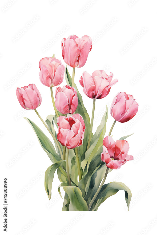 Bouquet of Pink Tulips Watercolor Illustration Bouquet of Pink Tulips Watercolor Illustration