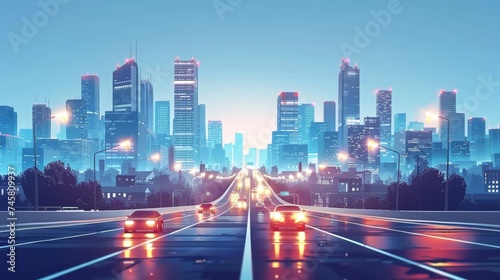 Autonomous vehicles on smart city roads self driving cars with AI navigation futuristic urban transport photo