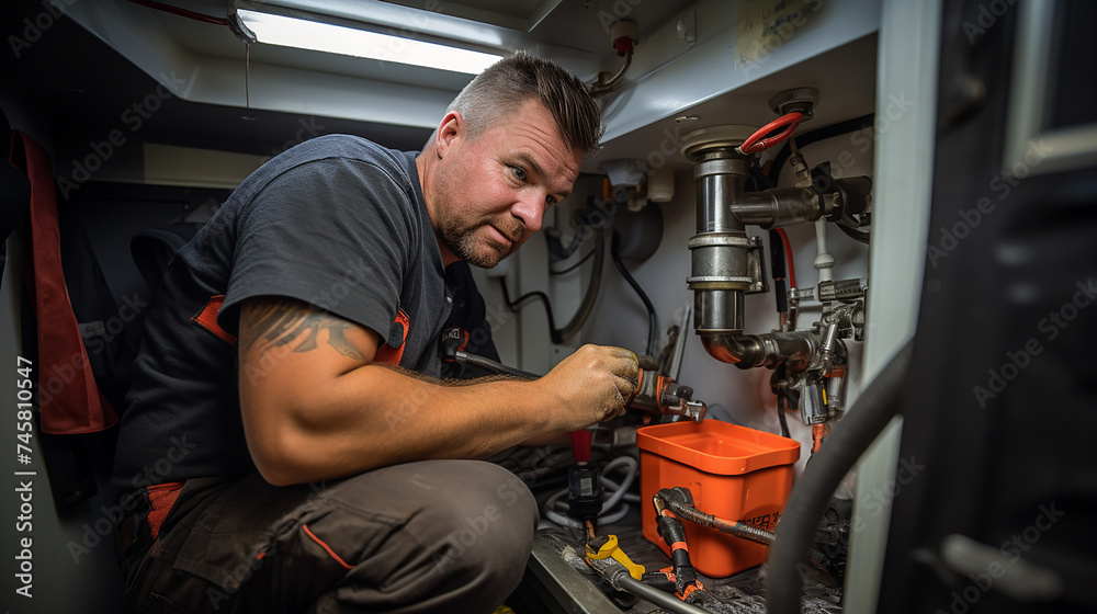Portrait of a plumber repairing an urgent breakdown Portrait of a plumber repairing an urgent breakdown