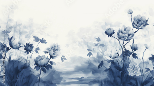 Serene Blue Floral Watercolor Painting