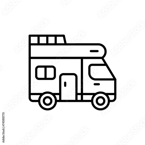 Camper van outline icons, minimalist vector illustration ,simple transparent graphic element .Isolated on white background