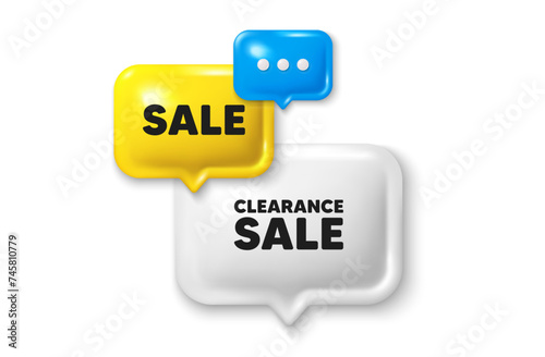 Clearance sale tag. Special offer price sign. Discount speech bubble offer 3d icon. Vector