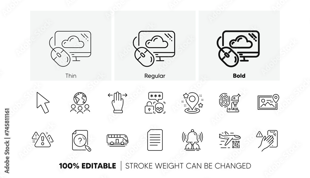 Cursor, Cloud computing and Multitasking gesture line icons. For web app, printing. Line icons. Vector