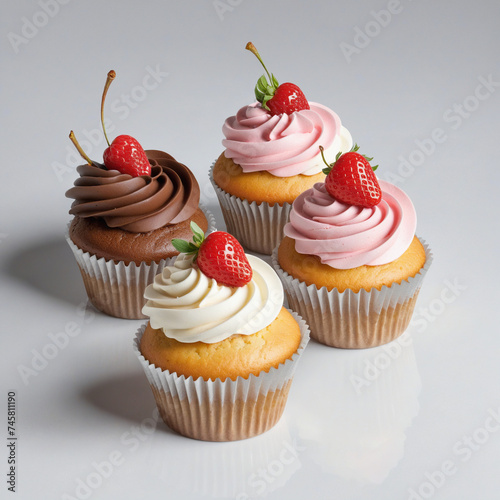 Set of cute delicious cupcakes isolated on transparent background