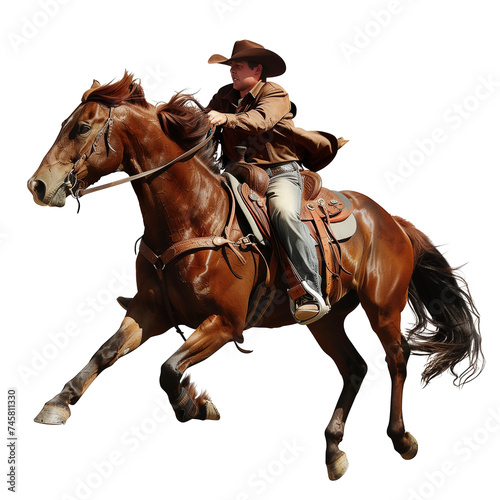 Cowboy riding a horse isolated on transparent background.  3d illustration © Vitalii