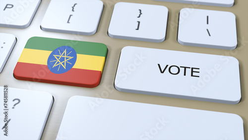 Ethiopia Vote in Country. National Flag and Button 3D Illustration photo