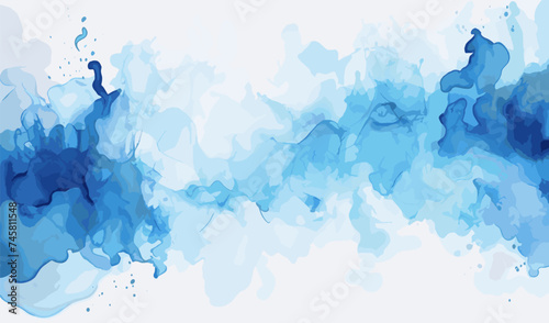 Abstract watercolor splashes stains blue universe, color painting illustration isolated