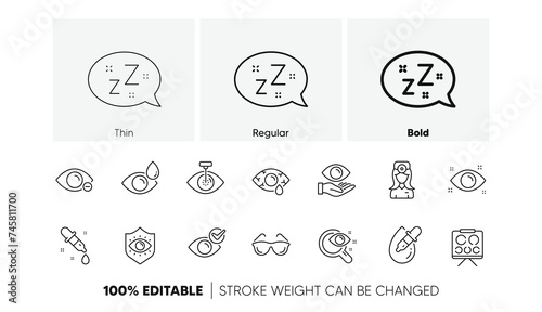 Optometry, Eye doctor line icons. Medical laser eye surgery, glasses and eyedropper. Linear set. Line icons. Vector
