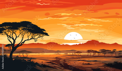 Africa vector landscape illustration background