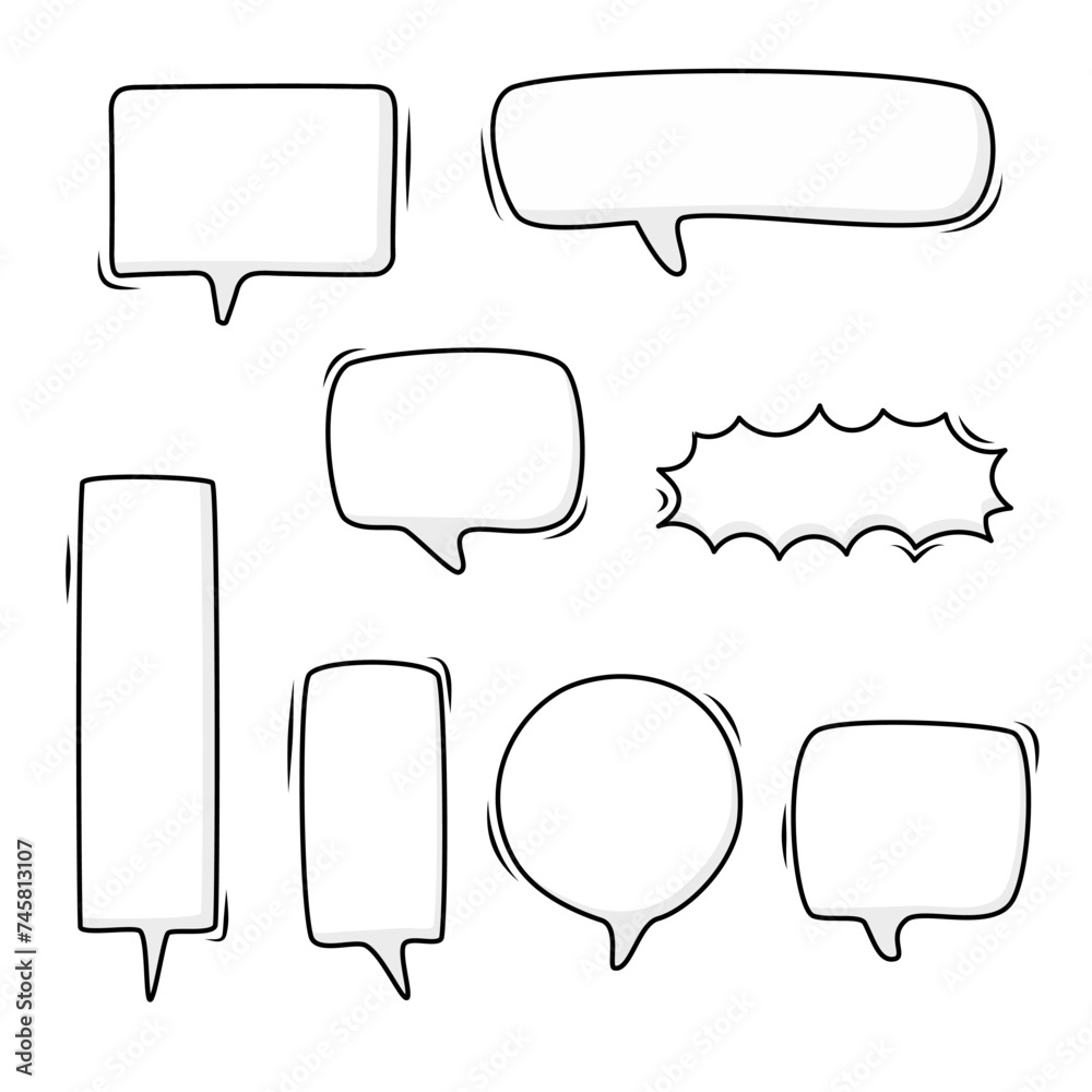 Black and white speech bubble balloon, icon sticker memo keyword planner text box banner, flat vector illustration design isolated Black and white speech bubble balloon, icon sticker memo keyword planner text box banner, flat vector illustration design isolated
