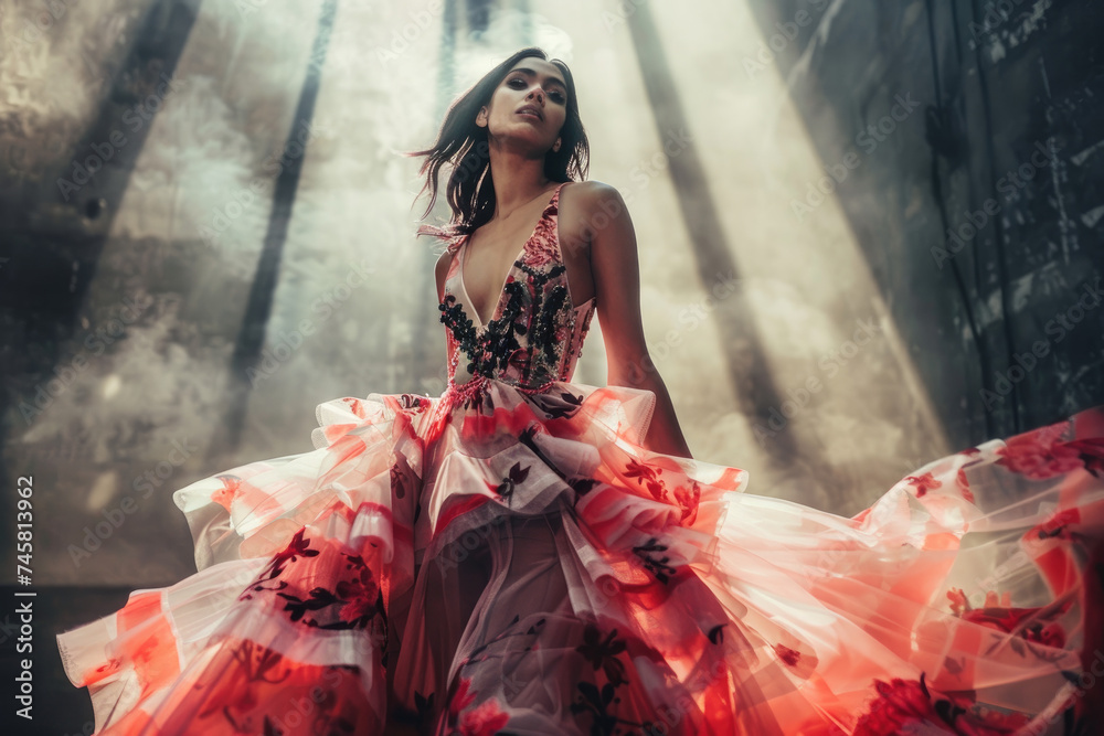 Beautiful top model girl in the fashion week runway wearing dress Stock ...