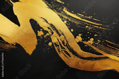 黒い背景に金色の毛筆アート高級感のある和風背景, Generative AI