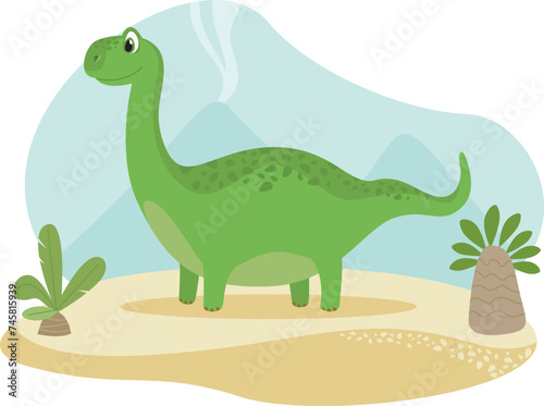 Cute Brachiosaurus dinosaur character © Zubada