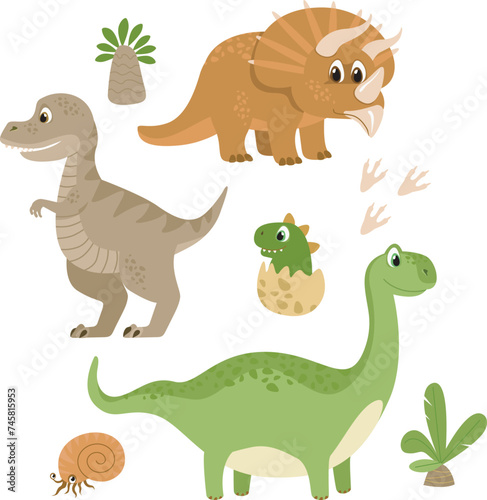 Set of cute dinosaur characters