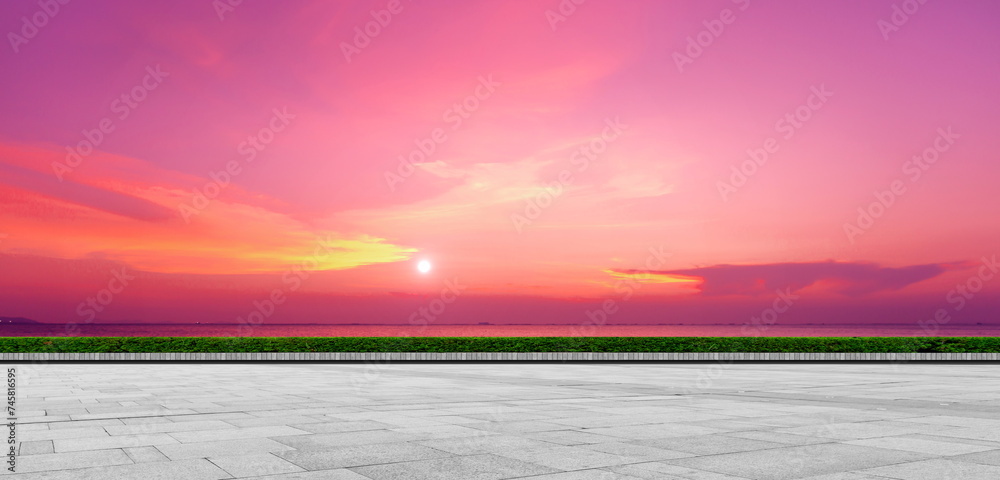 sunset over the sea road landscape