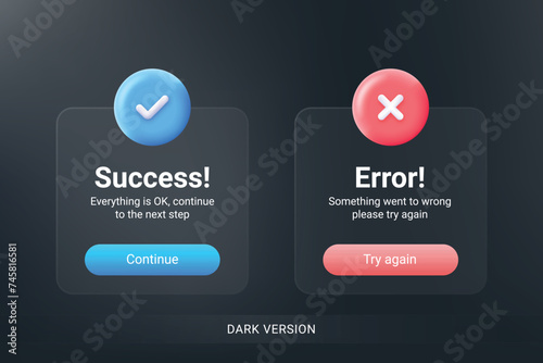 EPS Success and Error Pop-up Message Full Editable and Vector DARK VERSION