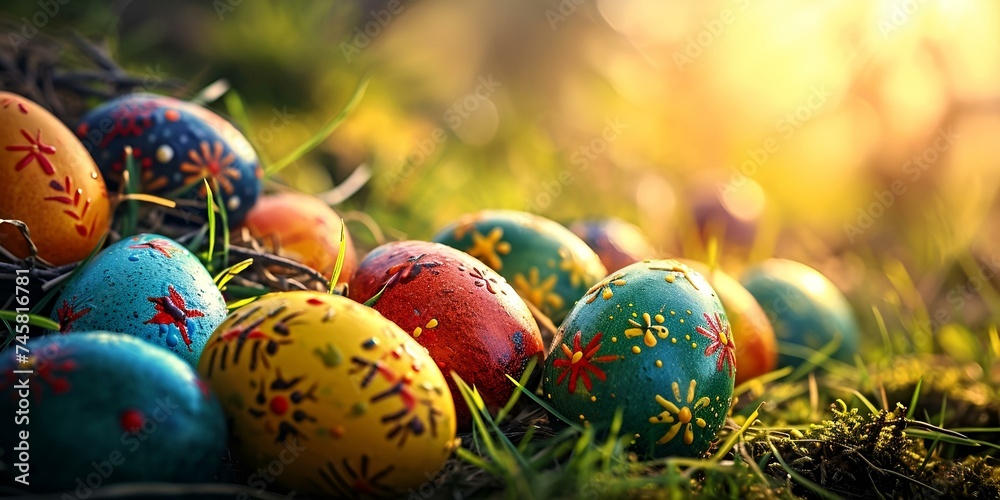 easter eggs on the grass background
easter eggs on the grass background