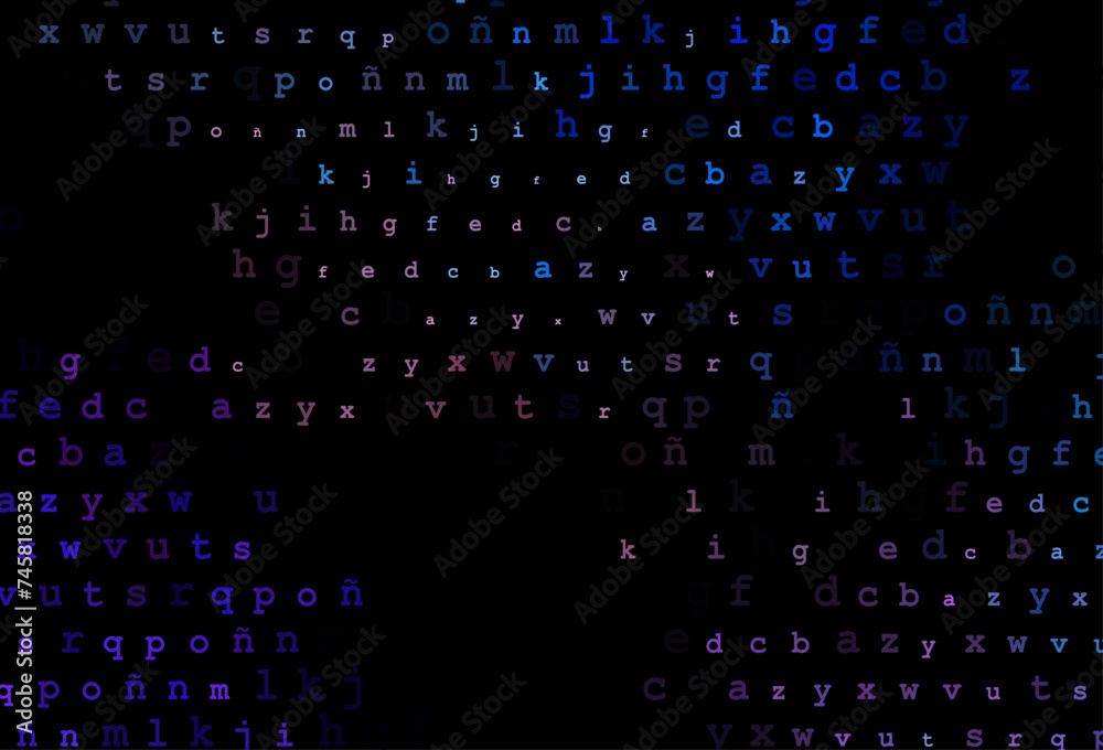 Dark blue, red vector background with signs of alphabet. Dark blue, red vector background with signs of alphabet.