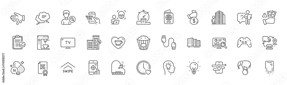 Gamepad, Cyber attack and Popcorn line icons. For web app, printing. Line icons. Vector Gamepad, Cyber attack and Popcorn line icons. For web app, printing. Line icons. Vector