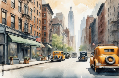 New York city in 1930s watercolor background