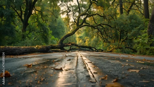 Impassable Path: Tree Hindering Travel. Generative ai photo