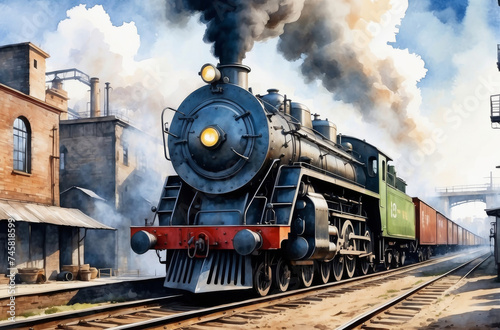 steam locomotive watercolor background © Magic Art