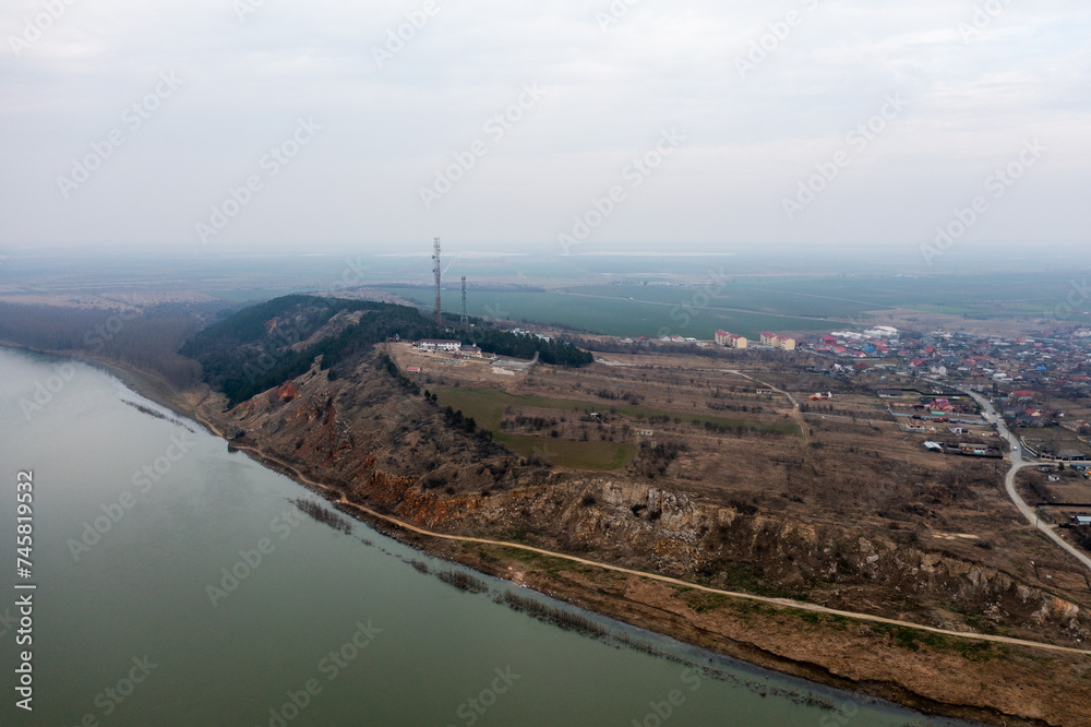 Riverside Tranquility: Aerial View of a Romanian Danube City