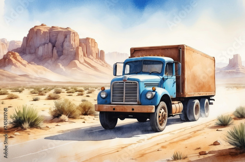 truck on the road watercolor © Magic Art