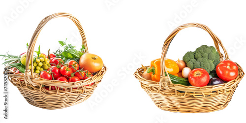 Fototapeta Naklejka Na Ścianę i Meble -   set of Assorted organic vegetables and fruits in wicker basket isolated on transparent background