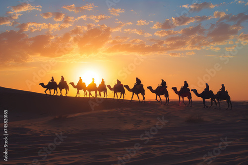 group of people on camel back